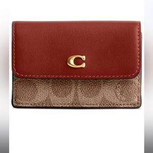 ♥️🎁🌹Coach Essential Coated Canvas Signature Mini Trifold Wallet BEIGE KHAKI